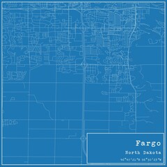 Obraz premium Blueprint US city map of Fargo, North Dakota.