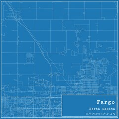 Blueprint US city map of Fargo, North Dakota.