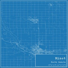 Blueprint US city map of Minot, North Dakota.