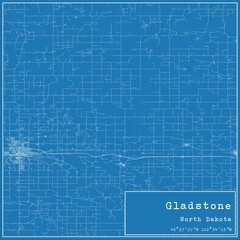 Blueprint US city map of Gladstone, North Dakota.