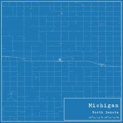Fototapeta premium Blueprint US city map of Michigan, North Dakota.