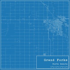 Blueprint US city map of Grand Forks, North Dakota.