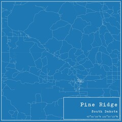 Blueprint US city map of Pine Ridge, South Dakota.