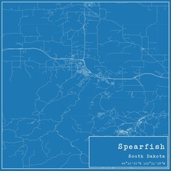 Blueprint US city map of Spearfish, South Dakota.