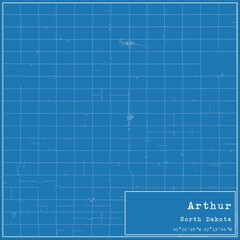 Blueprint US city map of Arthur, North Dakota.