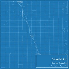 Blueprint US city map of Grandin, North Dakota.