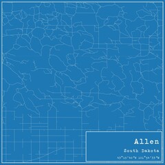 Blueprint US city map of Allen, South Dakota.