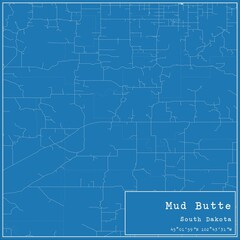 Blueprint US city map of Mud Butte, South Dakota.