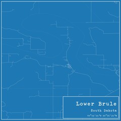 Blueprint US city map of Lower Brule, South Dakota.