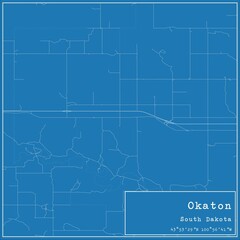 Blueprint US city map of Okaton, South Dakota.
