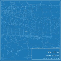 Blueprint US city map of Martin, South Dakota.