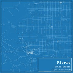 Blueprint US city map of Pierre, South Dakota.