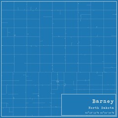 Obraz premium Blueprint US city map of Barney, North Dakota.