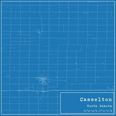 Blueprint US city map of Casselton, North Dakota.