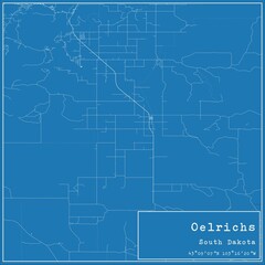 Blueprint US city map of Oelrichs, South Dakota.