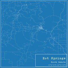 Blueprint US city map of Hot Springs, South Dakota.