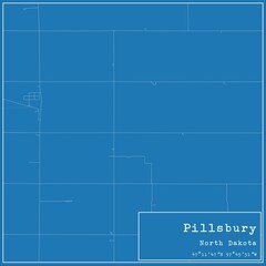 Blueprint US city map of Pillsbury, North Dakota.