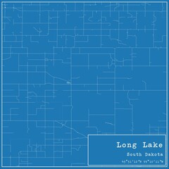 Blueprint US city map of Long Lake, South Dakota.