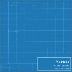 Blueprint US city map of Warner, South Dakota.