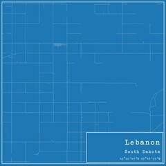 Blueprint US city map of Lebanon, South Dakota.