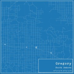 Blueprint US city map of Gregory, South Dakota.