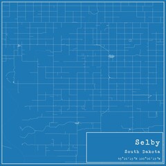 Blueprint US city map of Selby, South Dakota.