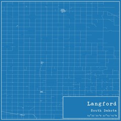 Blueprint US city map of Langford, South Dakota.