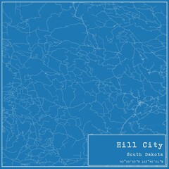 Blueprint US city map of Hill City, South Dakota.