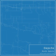 Obraz premium Blueprint US city map of Caputa, South Dakota.
