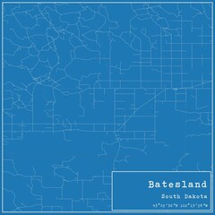 Blueprint US city map of Batesland, South Dakota.