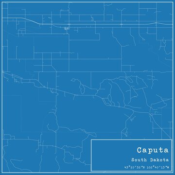 Blueprint US city map of Caputa, South Dakota.