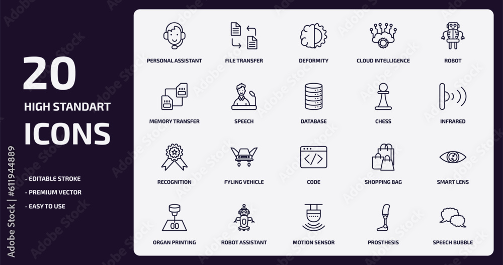 Aufkleber artificial intellegence outline icons set. artificial intellegence thin line icons pack such as pers