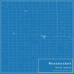Blueprint US city map of Woonsocket, South Dakota.