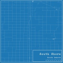 Blueprint US city map of South Shore, South Dakota.