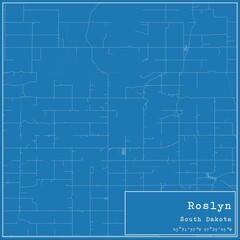 Blueprint US city map of Roslyn, South Dakota.