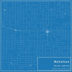 Blueprint US city map of Webster, South Dakota.