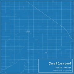 Blueprint US city map of Castlewood, South Dakota.
