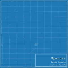 Blueprint US city map of Spencer, South Dakota.