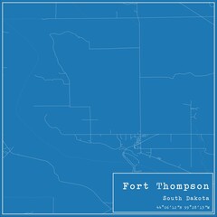Fototapeta premium Blueprint US city map of Fort Thompson, South Dakota.