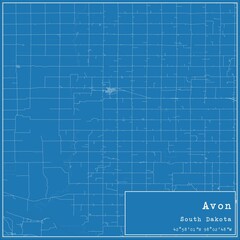 Blueprint US city map of Avon, South Dakota.