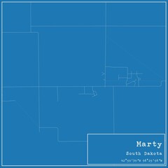 Blueprint US city map of Marty, South Dakota.