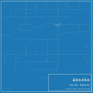 Blueprint US city map of Akaska, South Dakota.