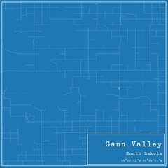 Blueprint US city map of Gann Valley, South Dakota.