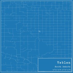 Blueprint US city map of Veblen, South Dakota.