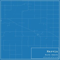 Fototapeta premium Blueprint US city map of Marvin, South Dakota.