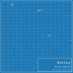 Blueprint US city map of Hurley, South Dakota.