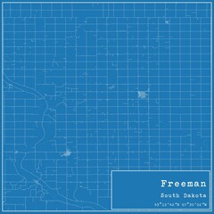 Blueprint US city map of Freeman, South Dakota.
