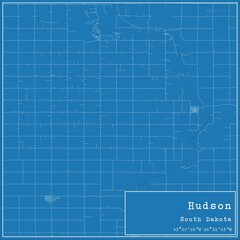 Blueprint US city map of Hudson, South Dakota. - obrazy, fototapety, plakaty