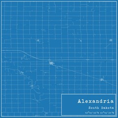Blueprint US city map of Alexandria, South Dakota.