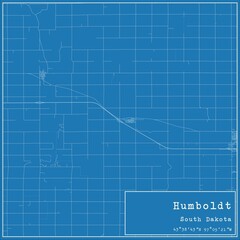 Blueprint US city map of Humboldt, South Dakota.